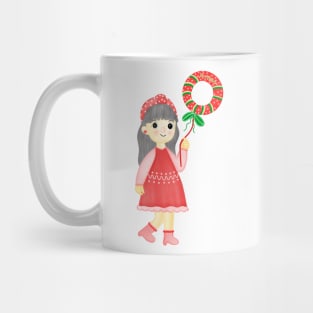 Cute little girl with xmas balloon. Mug